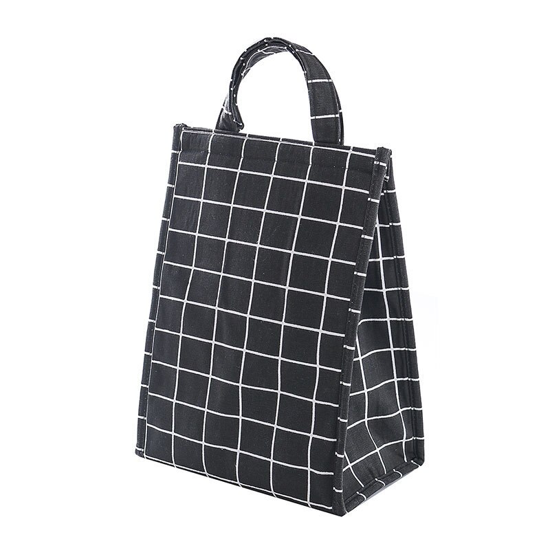 Lunch Bag For Food Unisex Outdoor Simple Style Large Capacity Waterproof Lunch Bag Torba Na Lunch Gray: Black Plaid
