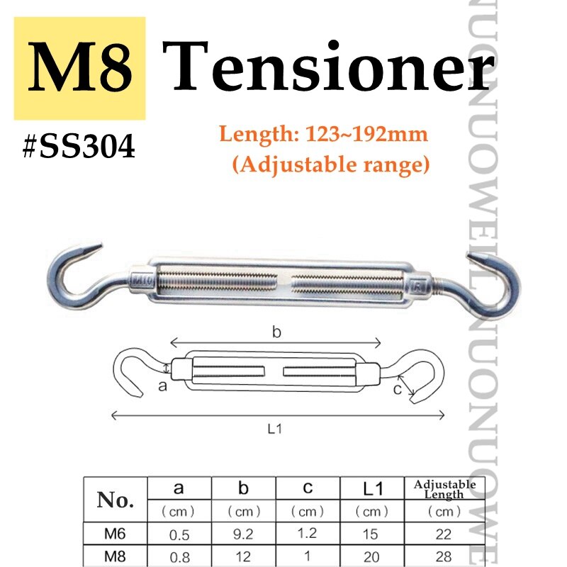 SS304 Installation Zubehör Sonnensegel Armaturen Halter Spannschloss Pulley Set Weichen Draht Seil Snap Haken Volle Ausrüstung: M8 Turnbuckle-1pc