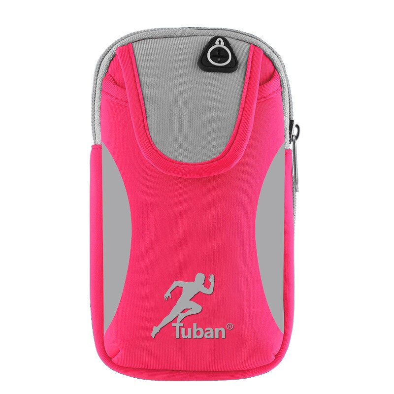 Brazalete para correr, funda para deportes al aire libre, soporte Universal para teléfono móvil, bolsa de brazo para teléfono con orificio para auriculares, correa elástica: pink gray