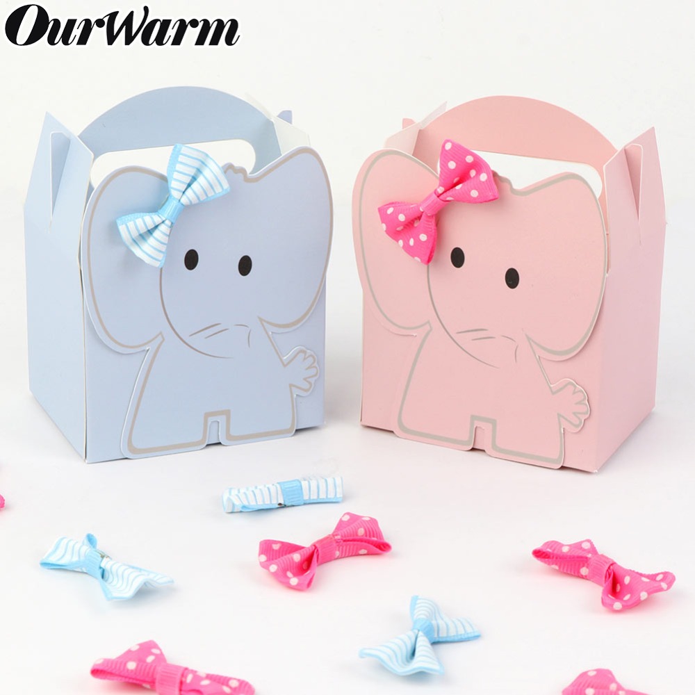 Vores varme tegneserie elefant slik æske blå pink børn fødselsdag papir sød slik æske kawaii baby shower indretning dreng pige favoriserer