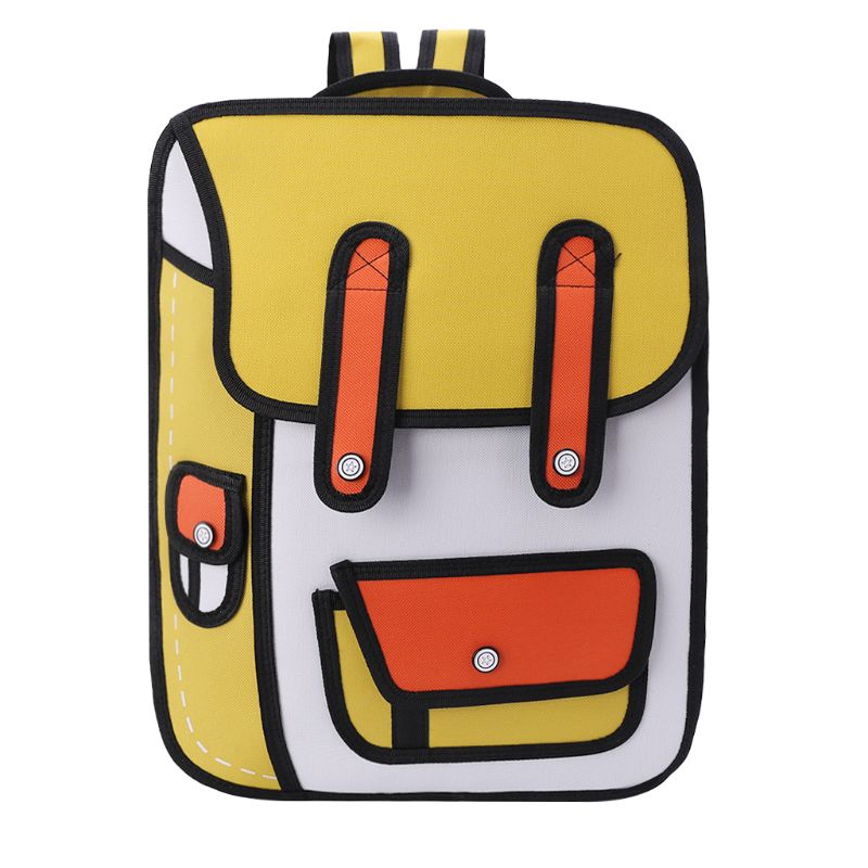 3D Jump Style 2D Drawing From Cartoon Paper Backpack Shoulder Bag Comic Bookbag M68C: Yellow