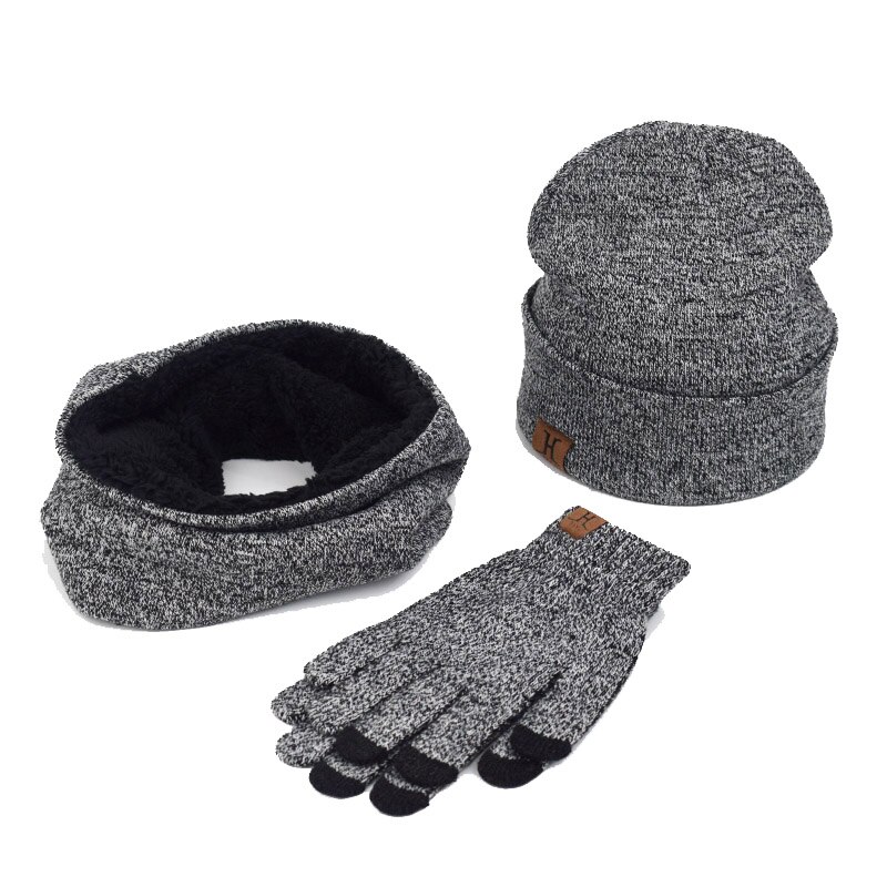 Et sæt mænd kvinder vinter hatte tørklæder handsker bomuld strikket hat tørklæde sæt til mandlige kvindelige vinter tilbehør 3 stykker hat tørklæde