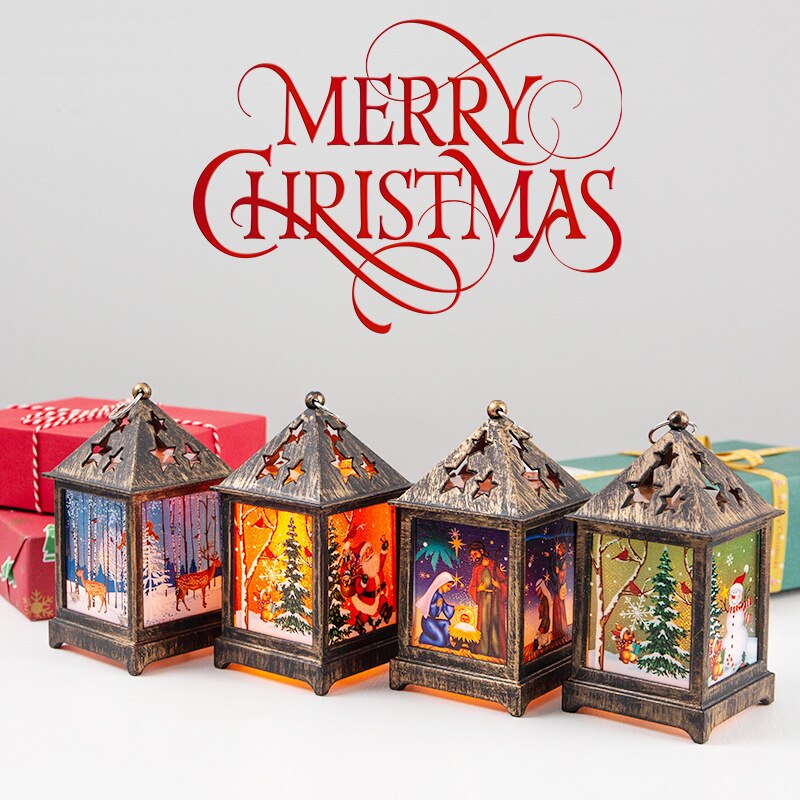 Kerst Wind Lamp Opknoping Hangers Kaars Licht Santa Sneeuwpop Led Geschilderd Klein Nachtlampje Desktop Kerstversiering