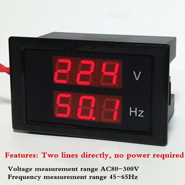 2 stk dobbelt display spændingsfrekvensmåler  ac80-300v 45-65hz frekvens tæller voltmeter hertz hz meter med rød led