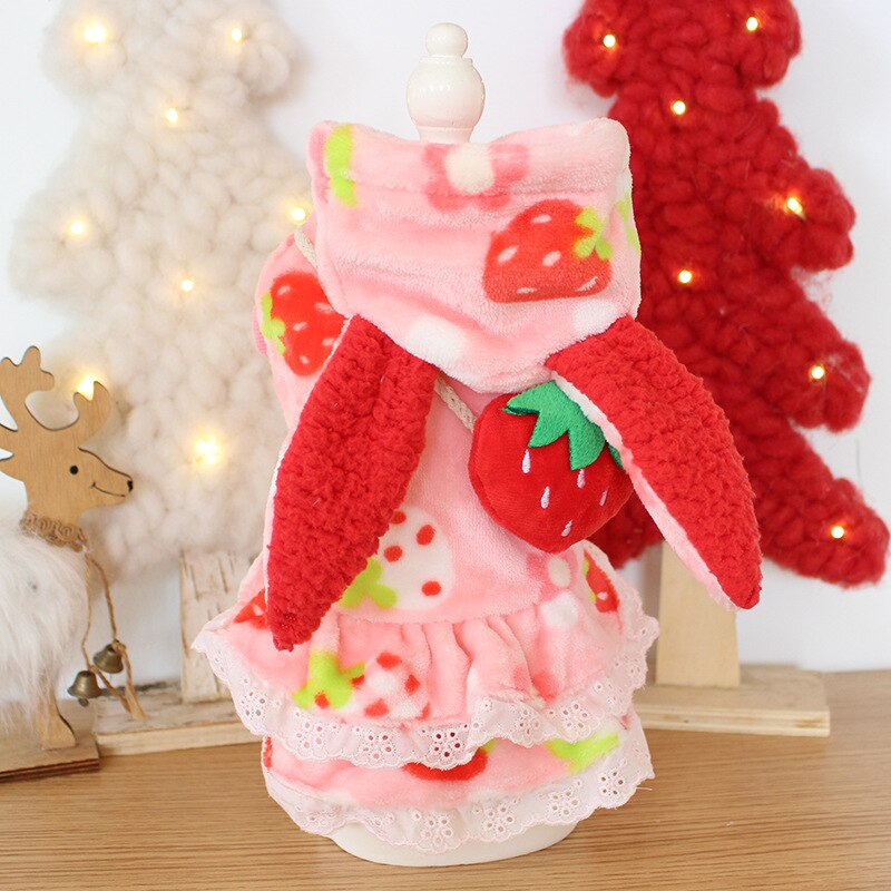 Pink trykt kjole til hunde efterår og vinter jordbær frugtagtig juletøj pet coat pink nederdel hawaiian kjole til kæledyr: M