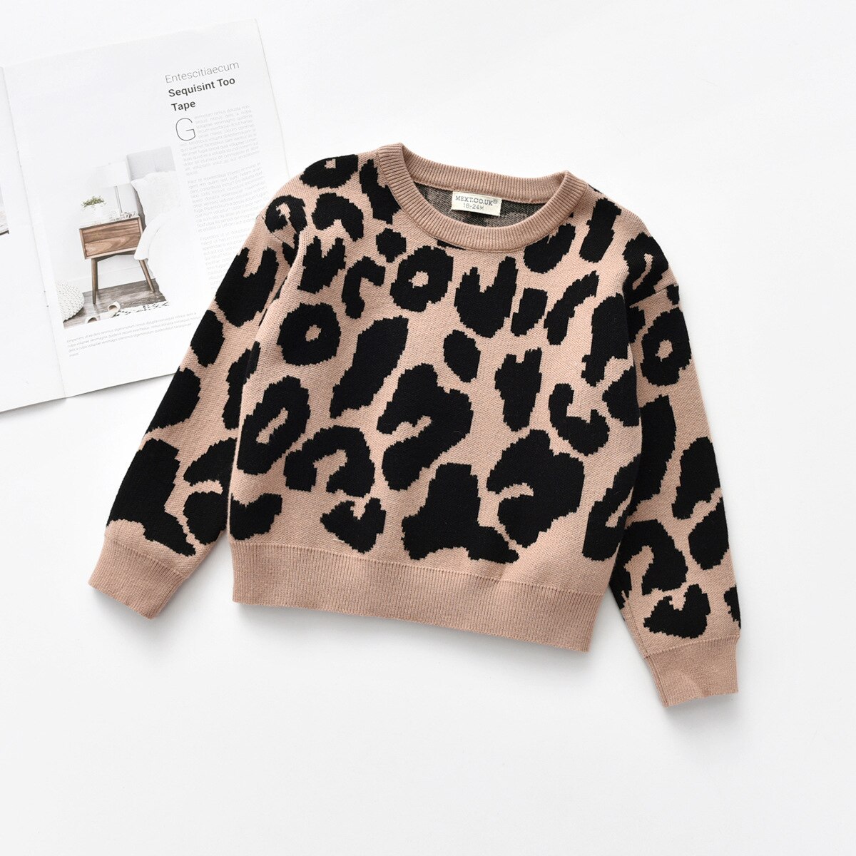 0-6y barn baby långärmad leopardtröja långärmad stickad tröja med rund hals för barn baby pojkar flickor: C lös storlek / 4t