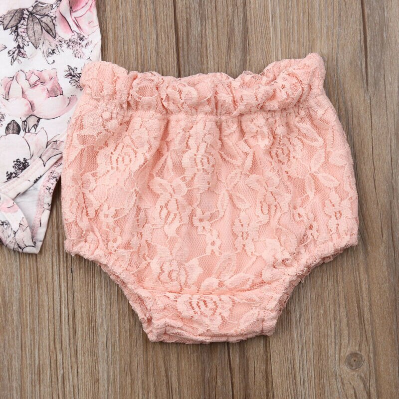2 st Set Volanger Blommor Romper Spets Shorts Sommar Baby Flicka Ärmlös 0-24M