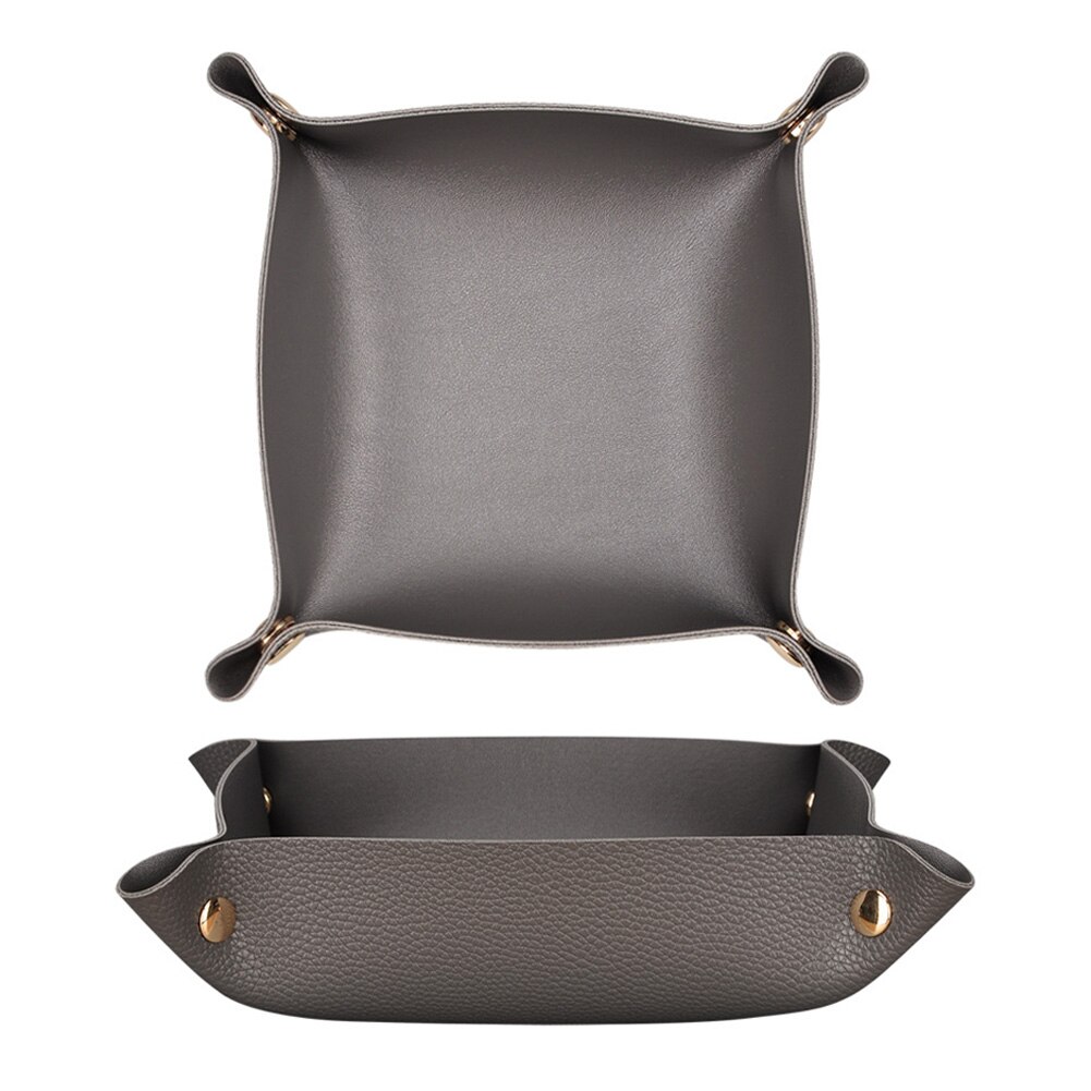 Key Coin Living Room PU Leather Storage Tray Entryway Portable Desktop Organizer With Snaps Bedside Easy Clean Jewelry Display: Dark Grey