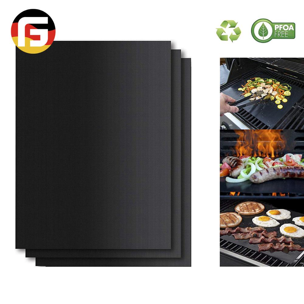 Barbecue mat, Grilldom and Reusable BBQ Grill Mat, Teflon Non-stick 0.2mm, 40x33cm(Black)