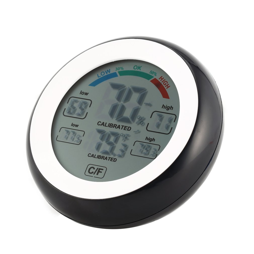 Round LCD Touchscreen Indoor Temperature Hygrometer Weather Station Digital Backlight Touch Screen Time Clock Thermometer