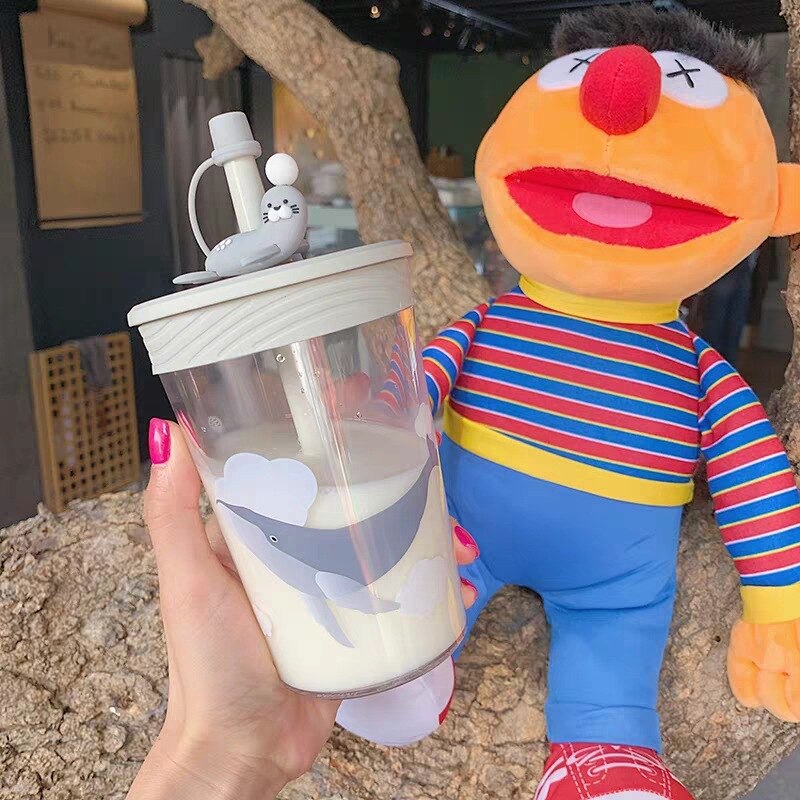 Cartoon Leuke Stro Water Cup Meisje Hart Transparante Eenvoudige Glas Cup Zomer Ins Wind Student Kinderen Bijbehorende Beker