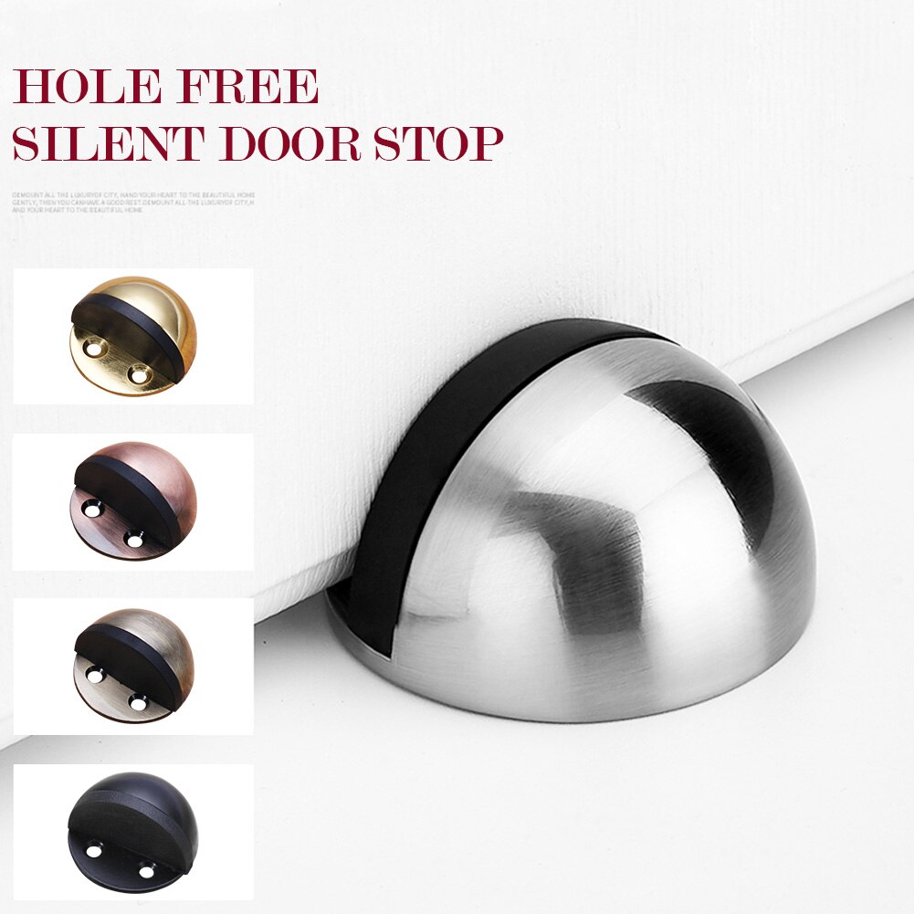 Stainless Steel Door Stopper Rubber Bumper Catch Hardware Floor Mounted Nail-free Hidden Door Non Punching Sticker Hidden Holder