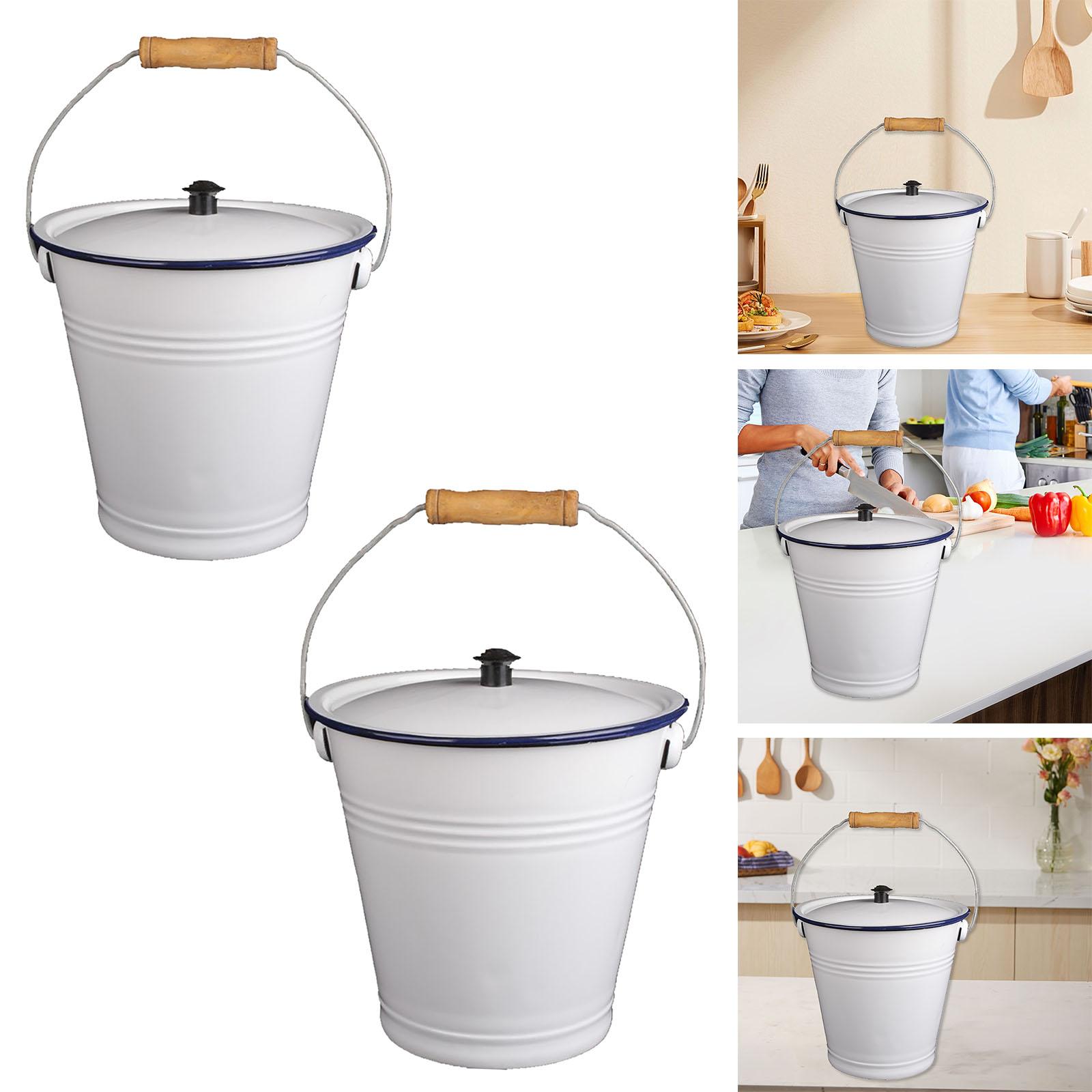 Enamel Bucket Milk Bucket Food Bin Multiuse Rustic Ice Bucket Water Bucket for Kitchen Garden Outdoor Activities Organizing