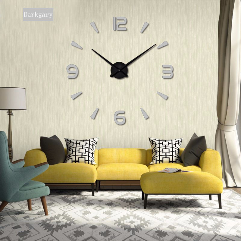 Muhsein Wall Clock Home Decoration Clock Acrylic Mirror Sticker Quartz Watch 3d DIY Mute Wall Clock: gray / 37inch
