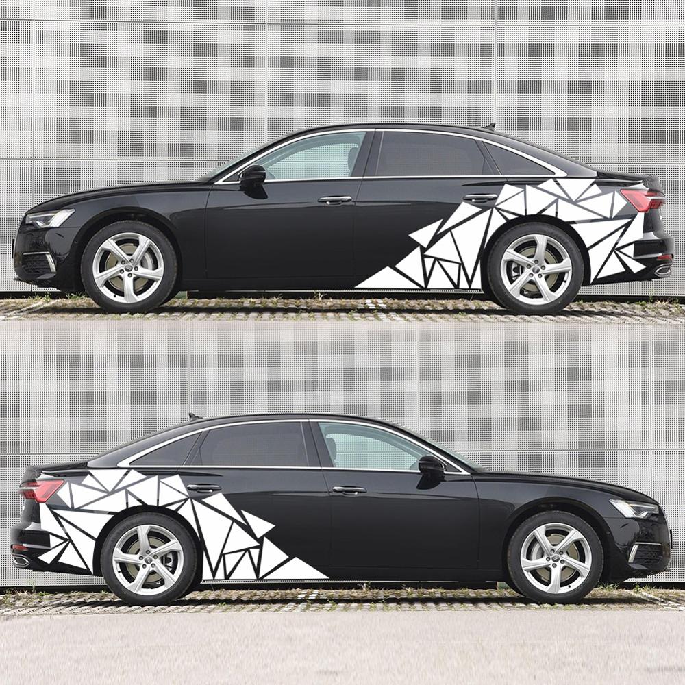 200x60cm Auto Aufkleber matt Schwarze Dreiecke Auto Seite Aufkleber Tarnung Auto-Styling Vinyl Aufkleber Dekor für Auto Dekoration