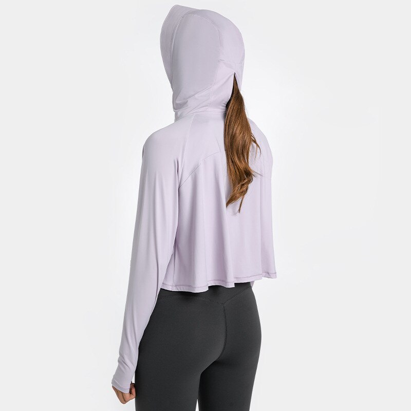Feste Farbe Lange Hülse Mit Kapuze Yoga Hemd Sonnenschutz Kleiden Frauen Abschnitt Uv Schutz verlieren Eine Größe Schutz Hemd Hütte