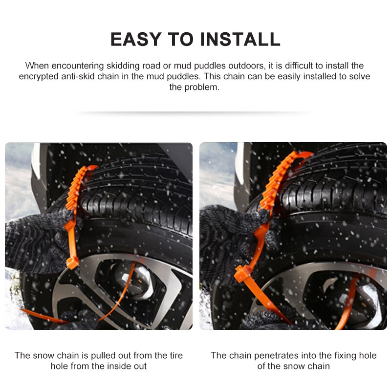 10Pcs Car Snow Tire Anti-Skid Chains Tire Snow Chains Wheel Tyre Cable Belt Fit Tyre Width 145-295 Snow Rain Winter Tool Durable