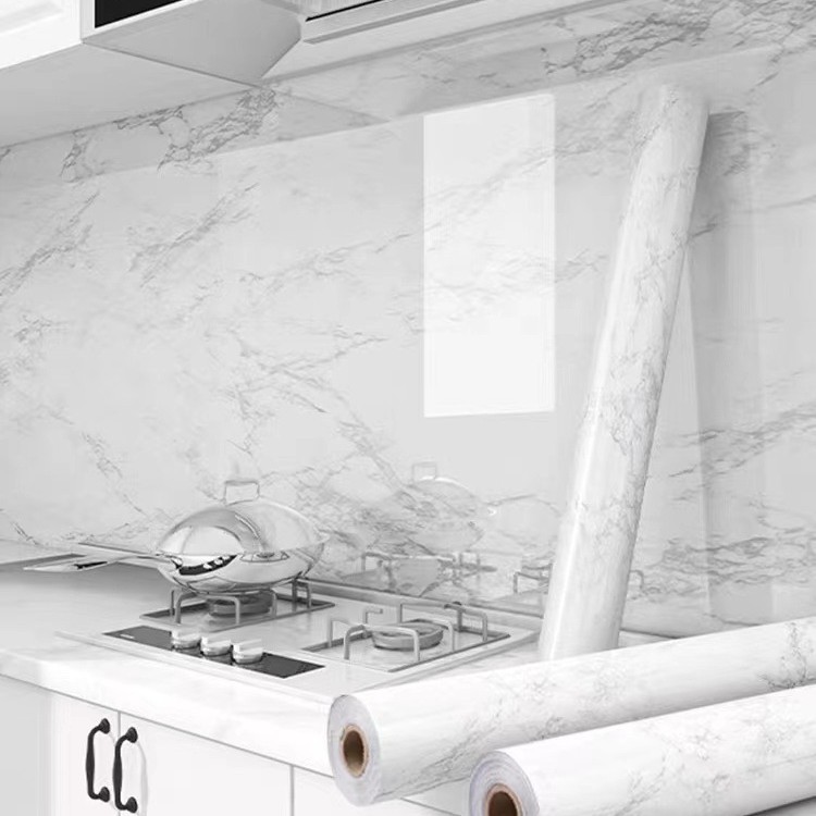 White Smooth Marble Patterned Wallpaper, Oil Resistant Sticker, Furniture Color Change Renovation Stove Self-adhesive Wallpaper: 1 ㎡