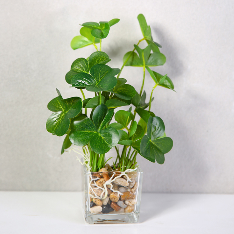 Erxiaobao kunstige planter med glaspotte simulation bonsai potteplanter placeret grønne firkløver hjemmebord vinduer dekoration: Ceropegia