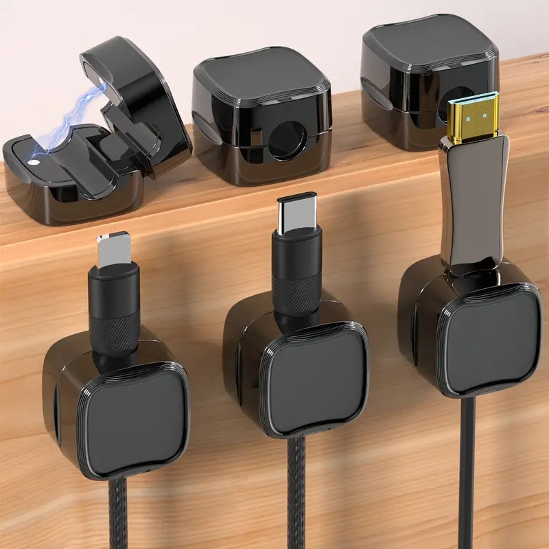 6 Stuks Magnetische Telefoon Kabel Clips Verstelbare Kabel Manager Snoer Houder Onder Bureau Kabel Management Wire Keeper Kabel Organizer: Black