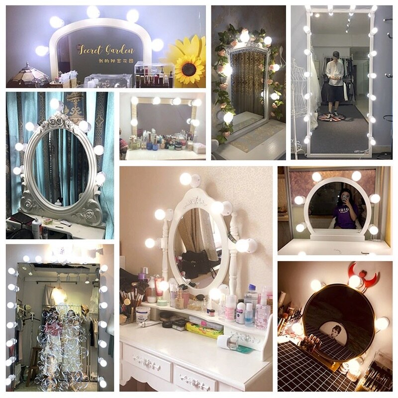 10 Luces de LED para espejo de tocador, maquillaje, tocador, espejo, maquillaje ligero, luz LED, USB, Bombilla brillante, espejo cosmético