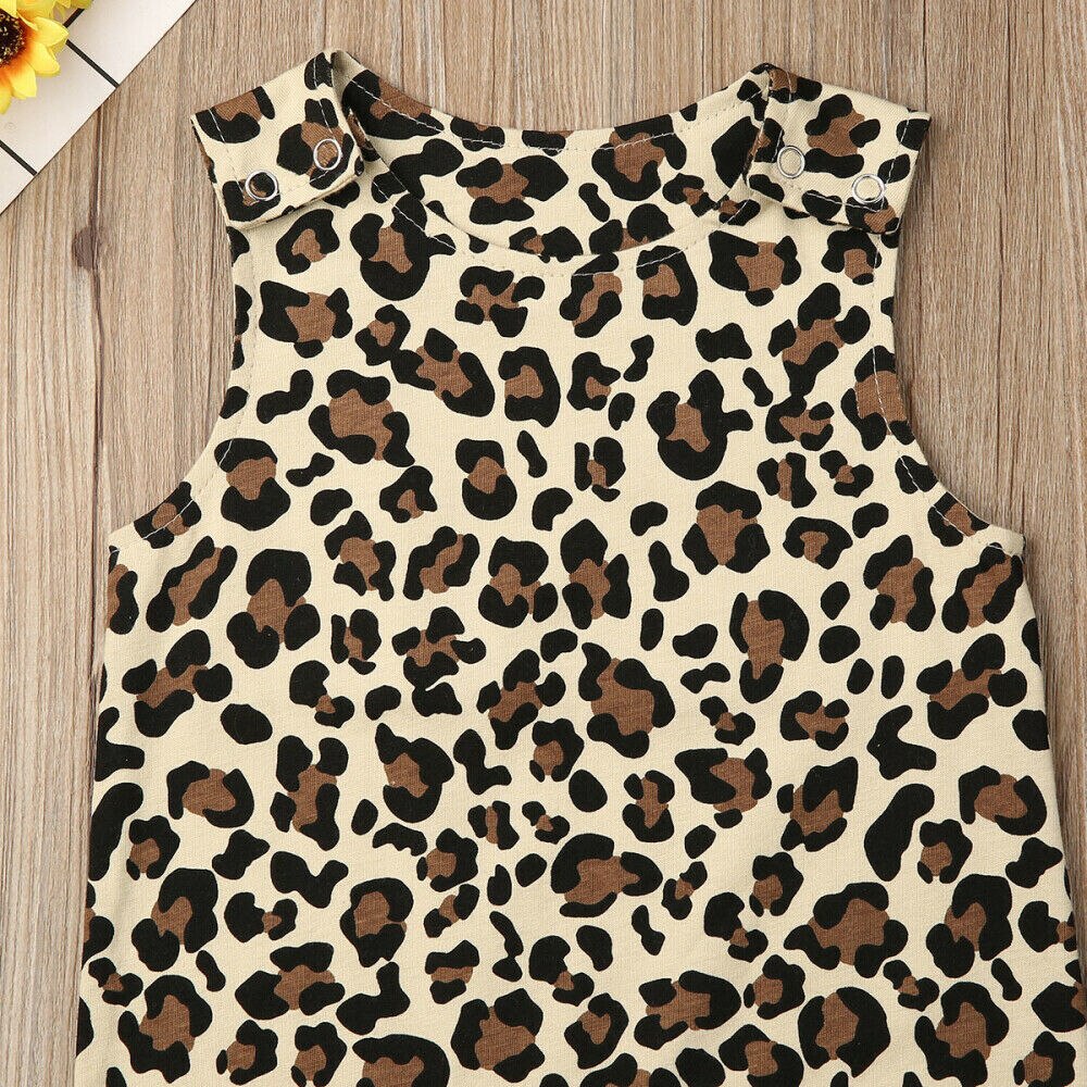 0-24M Infant Kids Boys Girls Rompers Sleeveless Cotton Leopard Print Jumpsuits Clothes Outfits