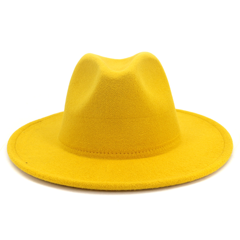 Unisex Buitenste Geel Innerlijke Rood Patchwork Vilt Jazz Hoed Cap Mannen Vrouwen Platte Rand Wol Blend Fedora Hoeden Panama Trilby vintage Hoed