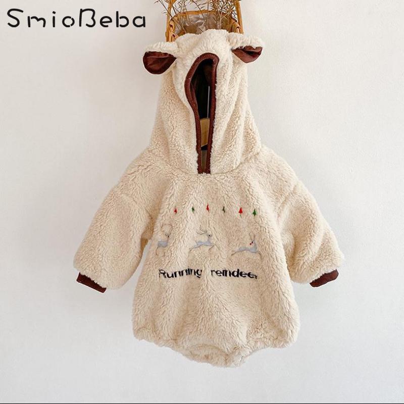 Baby Bodysuit - Plush Deer Embroidered - Long Sleeve - Double Layer Thickening Warm - Unisex