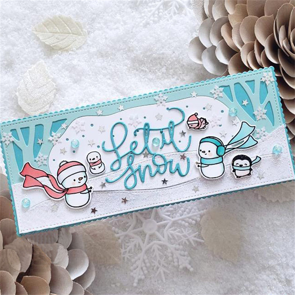 Troqueles y sellos de corte de feliz cumpleaños/nieve mucho amor, troquel de palabras de sentimientos navideños grandes para manualidades de tarjetas de álbum de recortes DIY