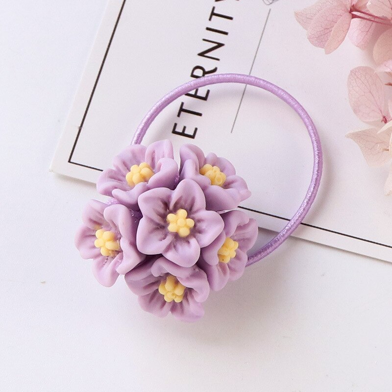 Schattige meisjes bloemenbal haarbanden kinderen elastische haarbanden kinderen haarkoorden hoofdtooi meisjes hoofdbanden haaraccessoires: Bloem paars blauw