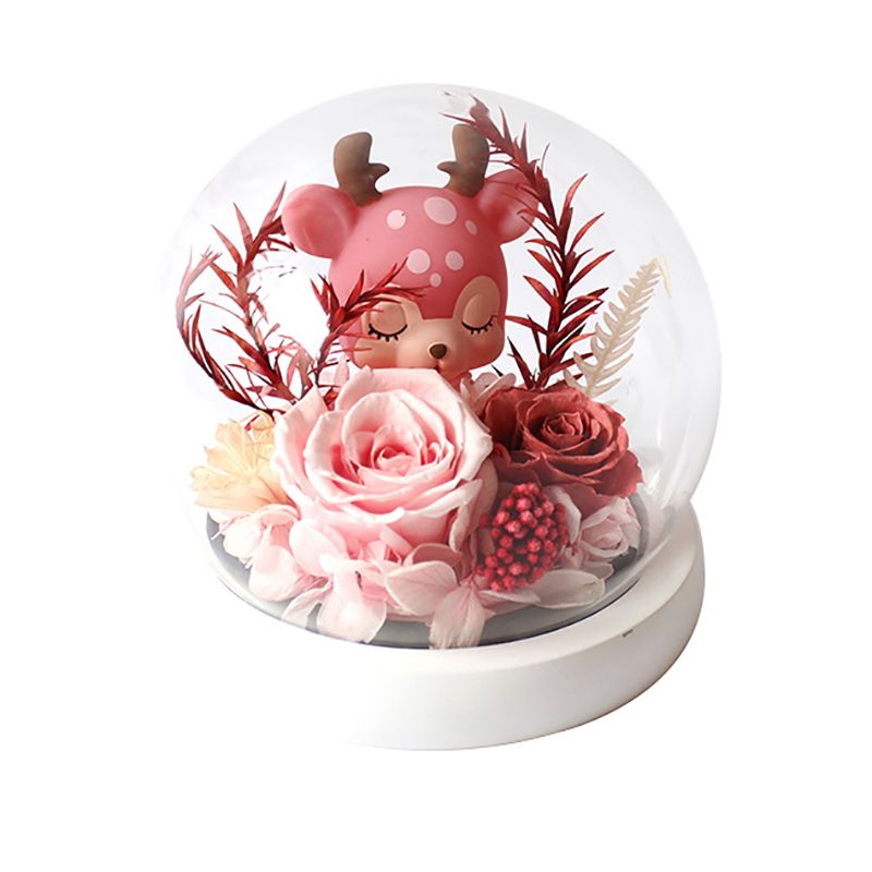 Fawn Eternal Flower Rose Eternal Flower Glass Cover Box Decoration Valentine's Day Wedding Decoration!: Default Title