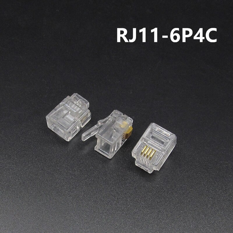 10Pcs RJ11 RJ45 6P2C 6P4C 6P6C 8P8C Telephone Internet Modular Plug Jack Network Connector: RJ11-6P4C