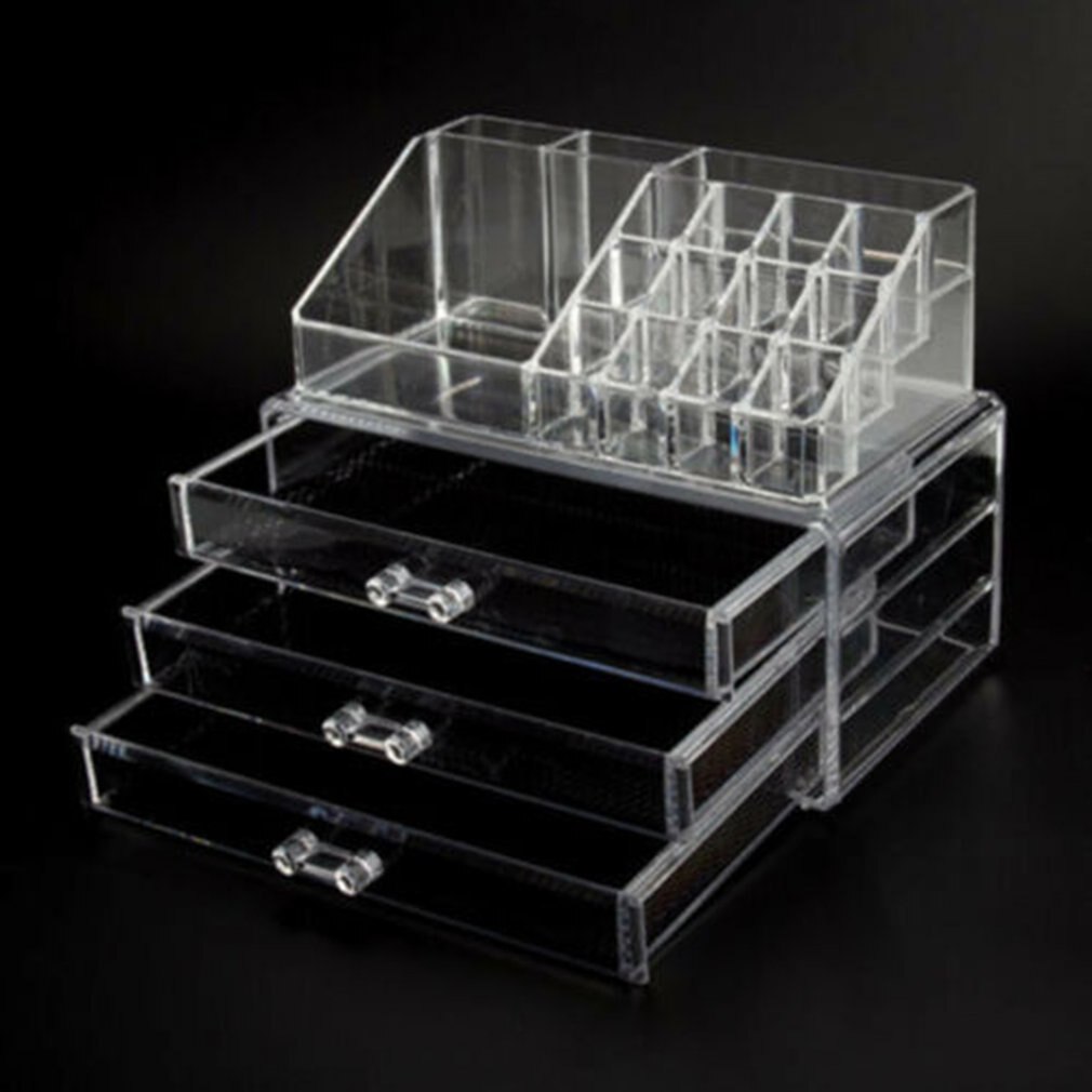 Organizador de cosméticos con cajones de 2 capas, caja de almacenamiento acrílica para escritorio, joyería, organizador de maquillaje