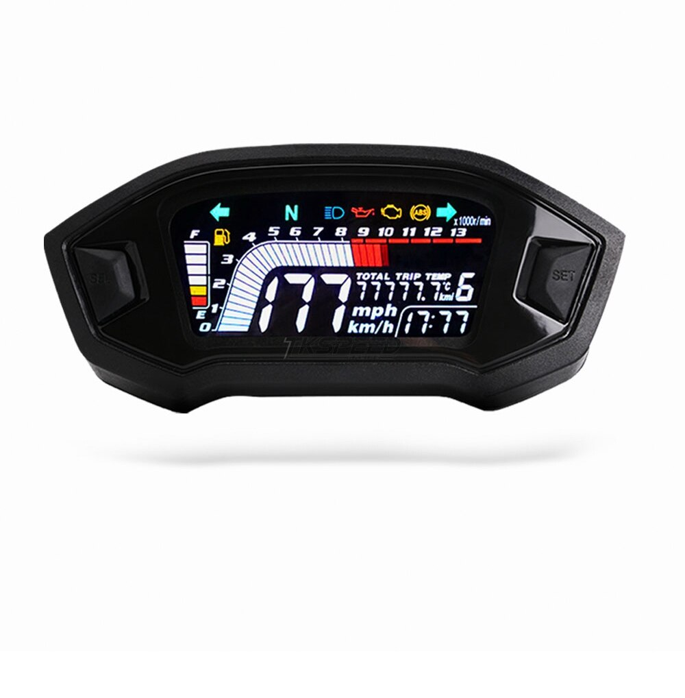 motorcycle LCD cylind for 1,2,4 cylinder ​speedometer 13000 RPM optional backlight digital odemeter Tachometer: Without Sensor