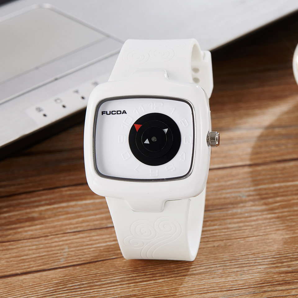 Draaitafel Mannen Horloge Koreaans Zwart Wit Vierkant Quartz Heren Polshorloge Mannelijke Creatieve Rubberen Band Horloges Logio Masculino