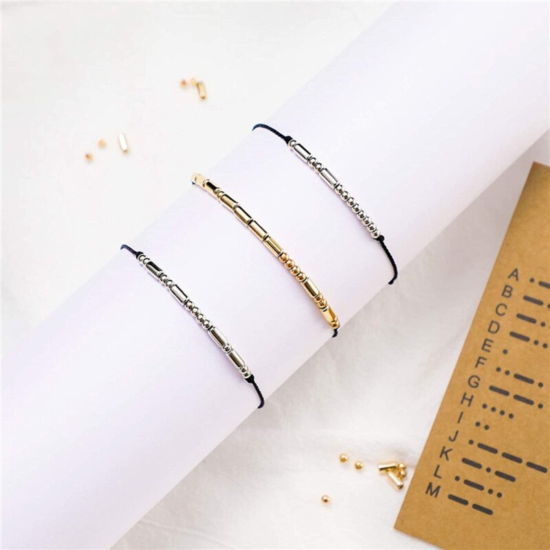 DIY Morse Code Bracelet Making Kit 400 Round Spacer Beads 400 Long Tube Beads 20 Morse Code Decoding Card 1Roll Wax Line