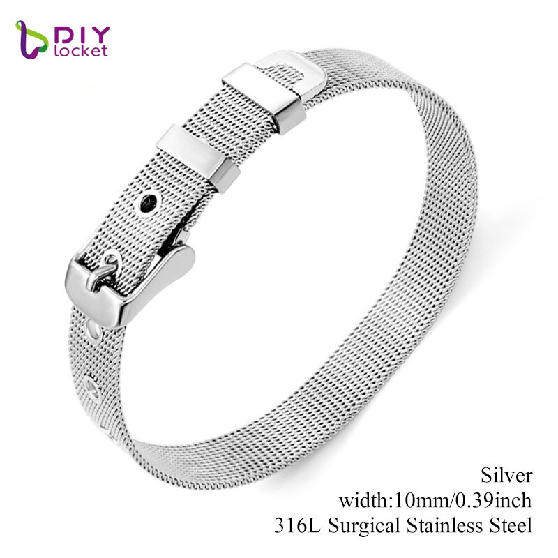 8Mm/10Mm Rvs Armband Bangles Polsband Mode Accessoire Fit Voor Slide Brieven Charms LSBR01-02: 10MM Silver