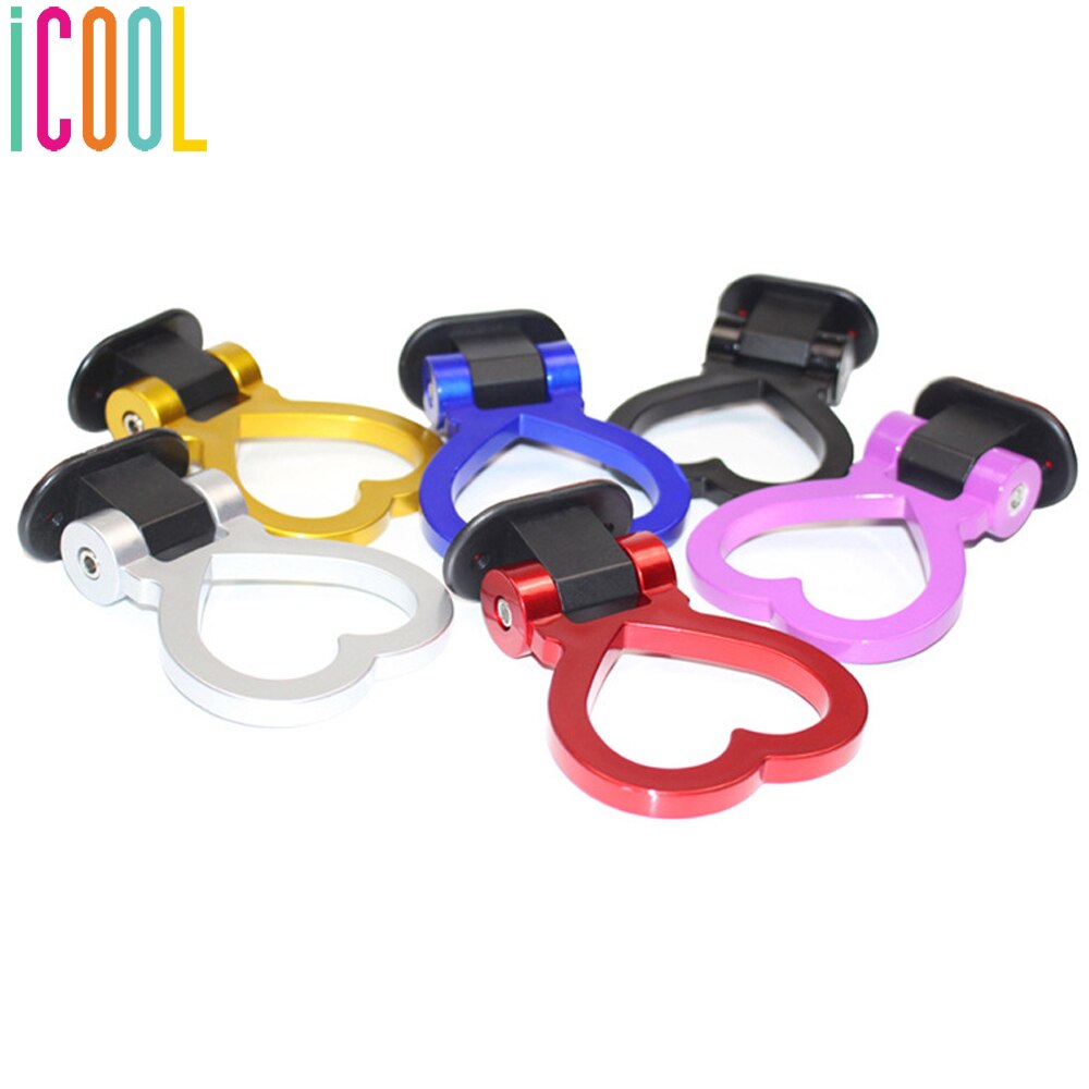 1 piezas con forma de corazón anzuelos de remolque Universal ABS, pegatina de anillo de decoración, barras de remolque multicolor, estilo de coche