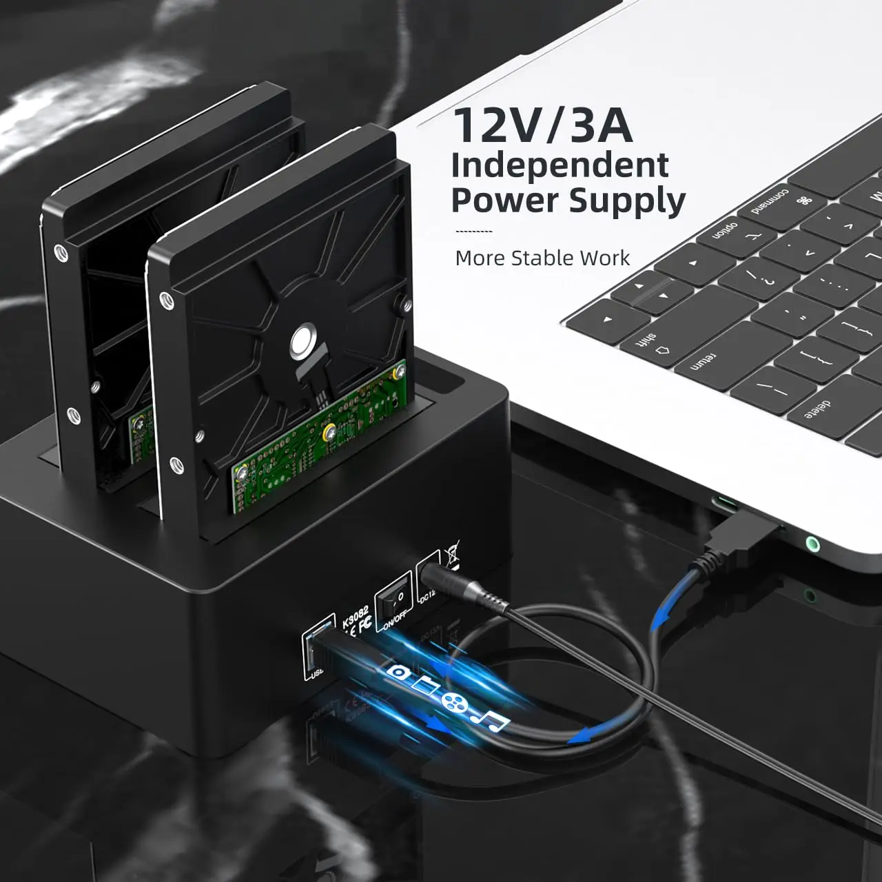 MAIWO 2.5/3.5-inch Dual-Bay Hard Drive Expansion Dock with Offline Cloning, Suitable for USB 3.0 SATA HDD Supports HUB Expansion
