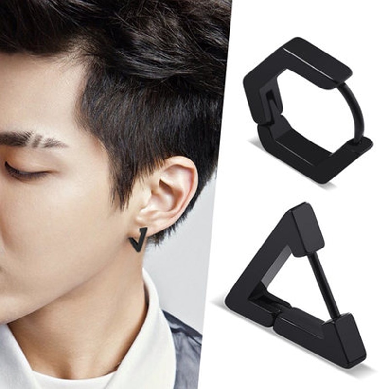 Mode Gothic Driehoek Vierkante Unisex Punk Rock Rvs Mannen Vrouwen Oor Stud Oorbellen Doorboord Push-Back Ear Plug gesp