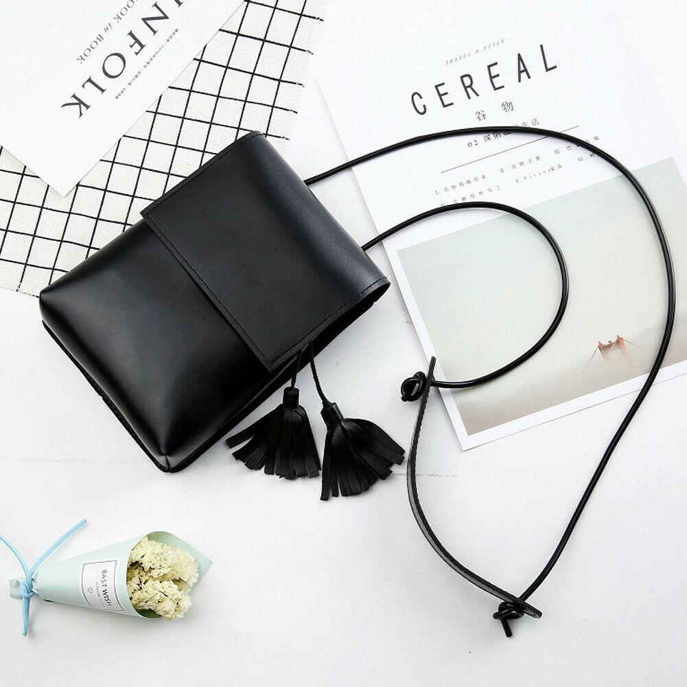 Damevesken skinn veske skulder dame cross body bag tote messenger: Svart