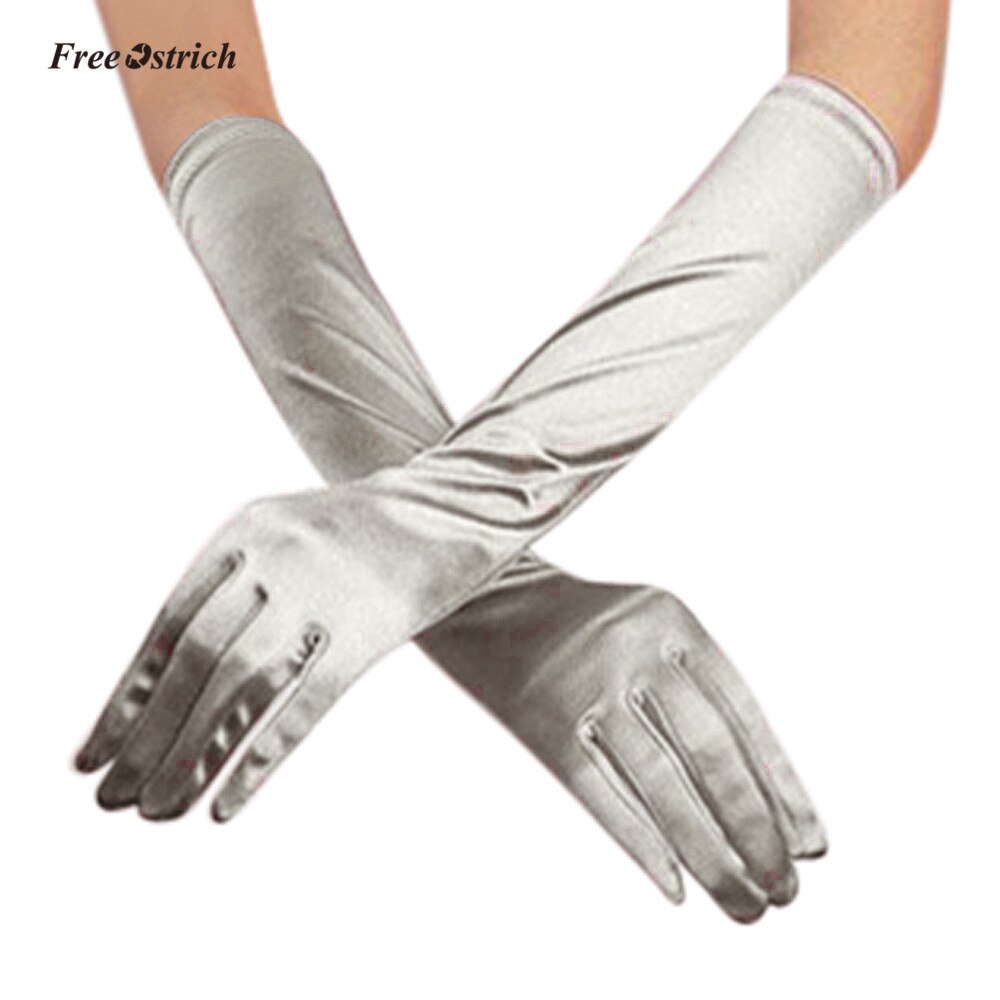 Free Ostrich – gants longs en Satin pour femmes, doux, élégants, de: GRIS