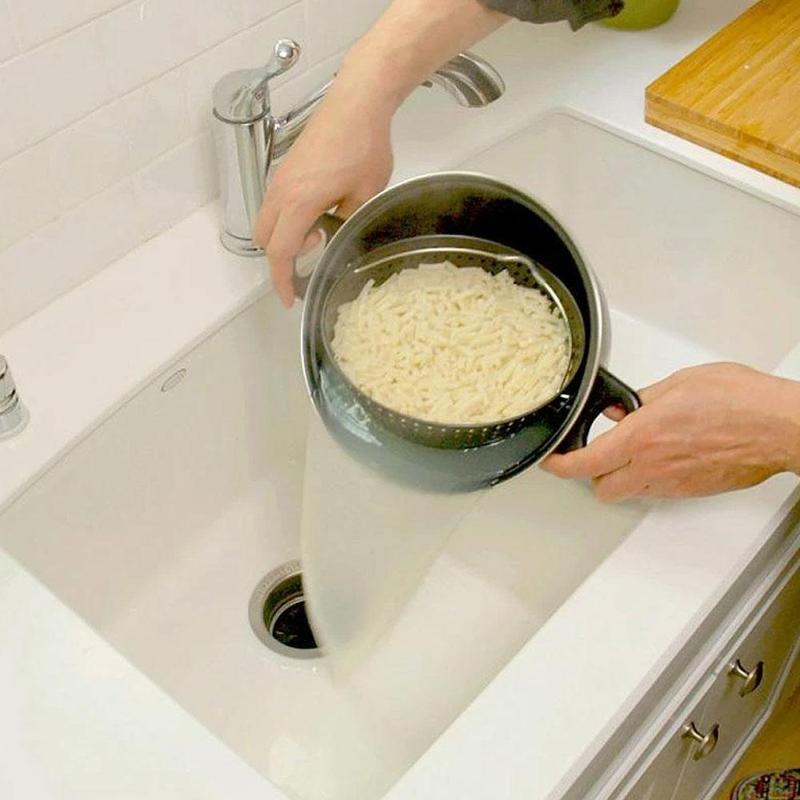 2-In-1 Kookpot Met Een Ingebouwde Zeef Food Blijft Voor Keuken In Afvoer Swivel Pot pot Out Pasta Groenten Water Afvoer P0B3