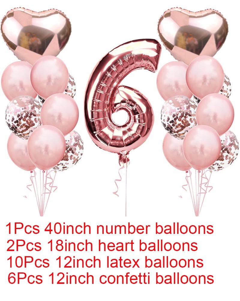 Søde 1st fødselsdag rose guld tal balloner 2 3 4 5 6 7 8 9 års fødselsdagsfest dekorationer børn konfetti ballon børns xn: Sæt 6 sæt