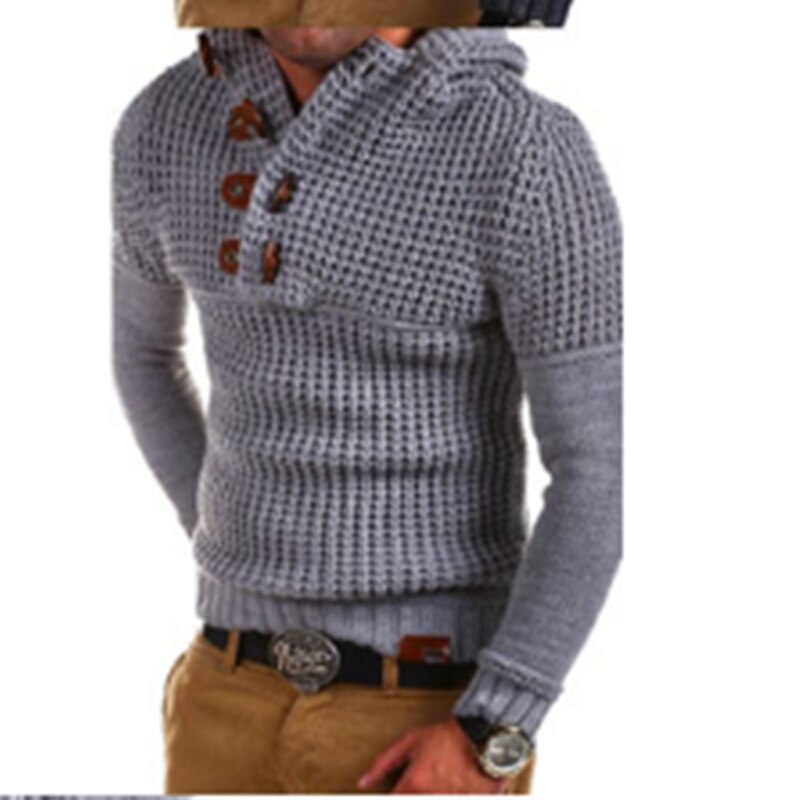 Heren trui gebreide hoodies knoopsluiting heren effen trui sweatshirt casual streetwear jas winterjas sudadera hombre: Grijs / Ik