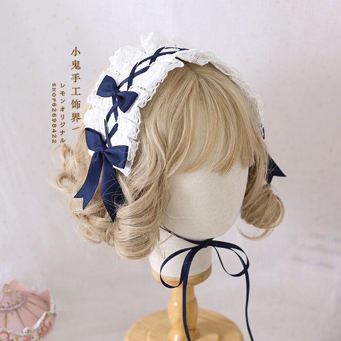 Mignon bébé dentelle nœud papillon Lolita bandeau cheveux multicolore pince à cheveux japonais doux soeur KC bandeau cheveux accessoires Cosplay: 03