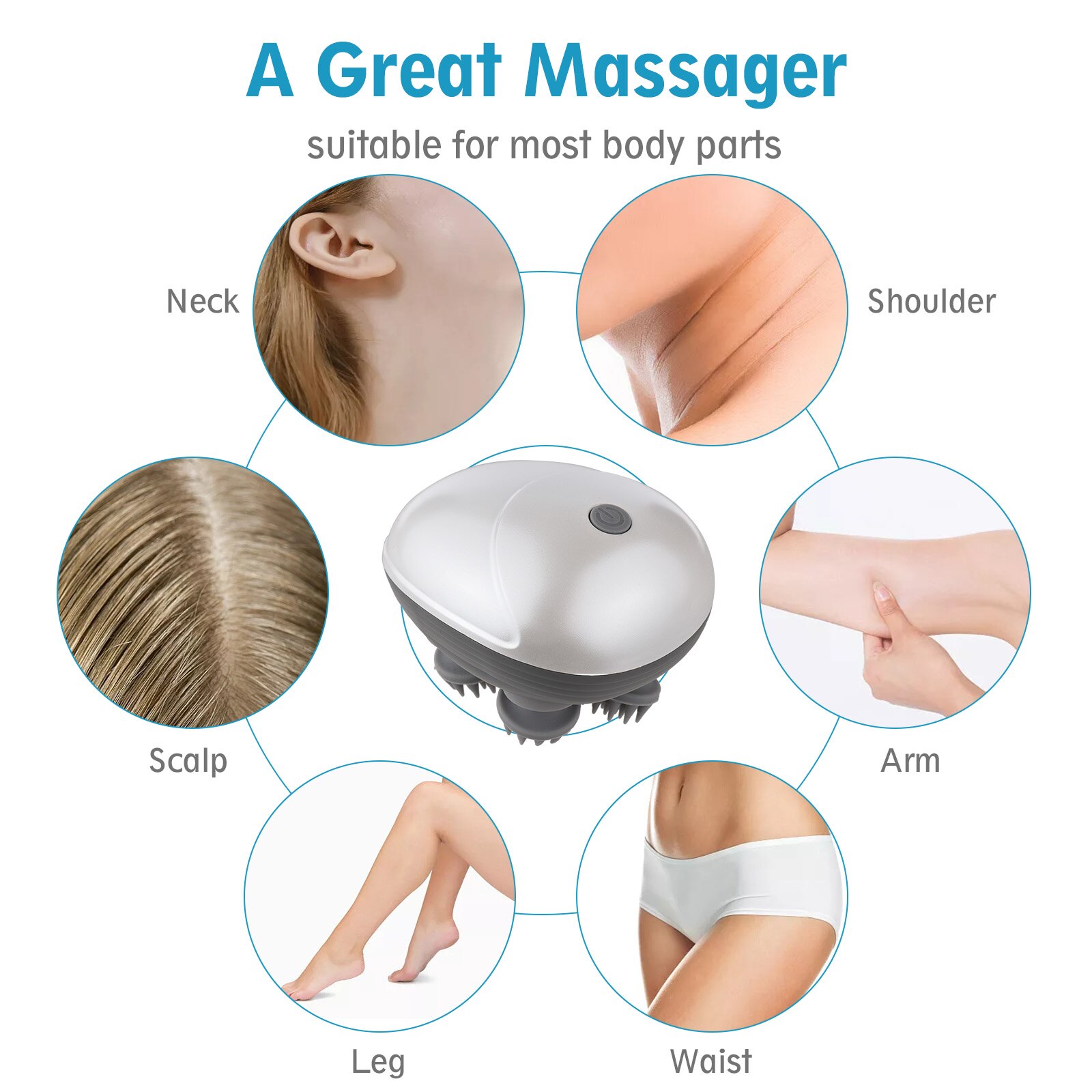 Electric Head Massager Cordless Hair Scalp Massager Kneading 6 Massage Nodes Handheld Scratcher Head Relaxing Scalp Massage Tool