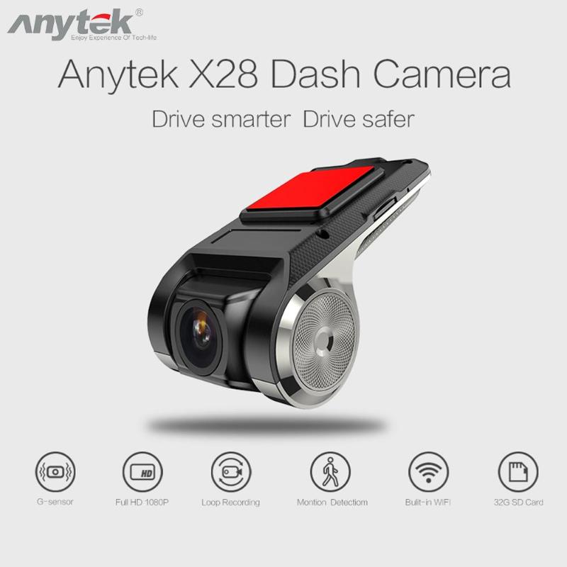 Anytek  x28 bil dash cam 1080p fhd linse wifi adas gps dvr kamera dashcam optager