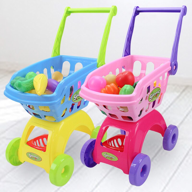 Cesta de compra de simulación, juguetes para juego de imitación, carrito de supermercado con comida, carrito de plástico vegetal, juguete para niñas, para niños