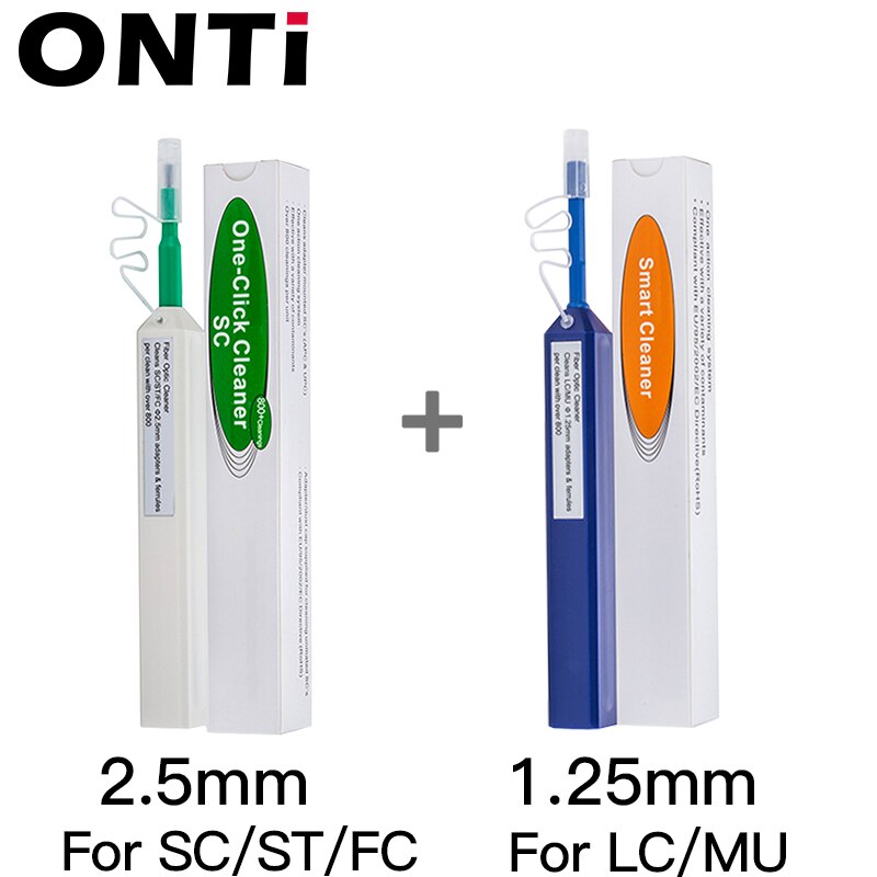 Onti 2Pcs One-Click Cleaner Glasvezel Schoner Pen Reinigt 2.5Mm Sc Fc St En 1.25Mm lc Mu Connector Over 800 Keer: 2.5mm and 1.25mm